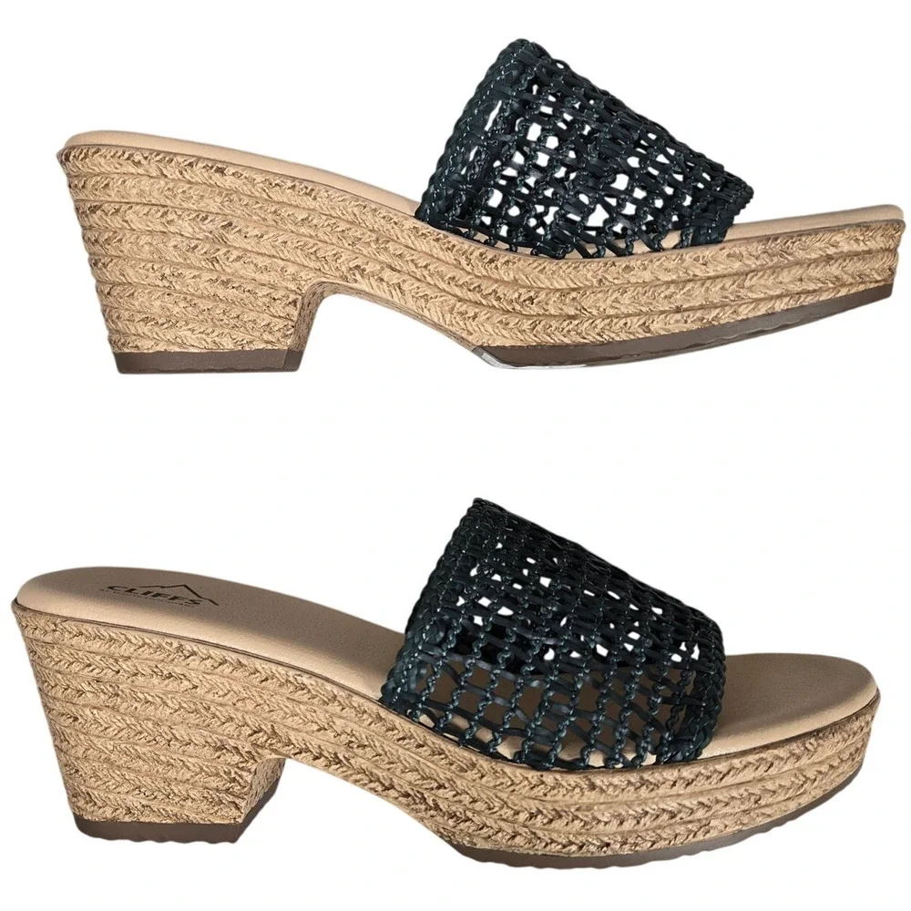 Cliffs by White‎ Mountain Biankka Platform Woven Slide Sandals Black 10 NIB